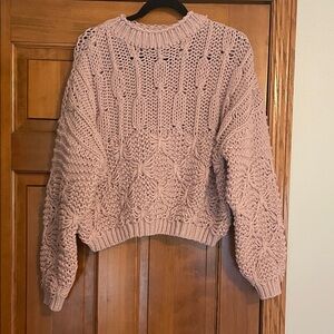HYFVE Chunky Knit Cropped Pink Sweater